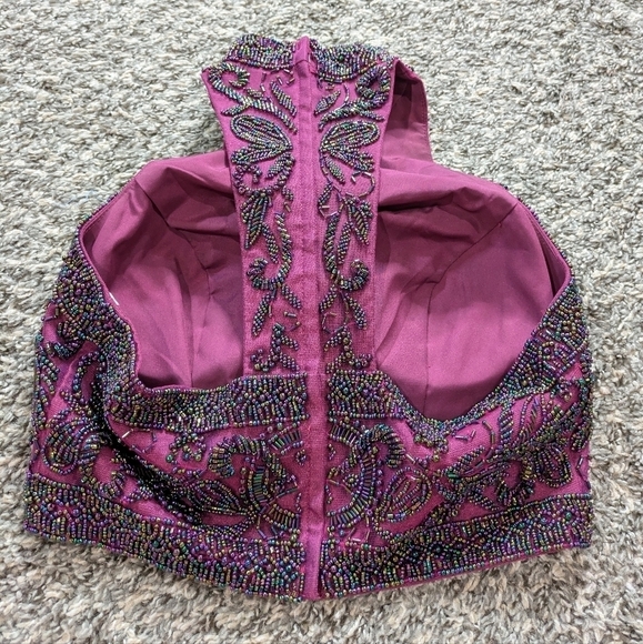 Sherri Hill bright plum purple beaded two piece prom set 2 - Picture 8 of 12